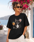 Frenchie Spritz Tee negru, tricou oversized Armedy Society cu bulldog francez si spritz pe fata