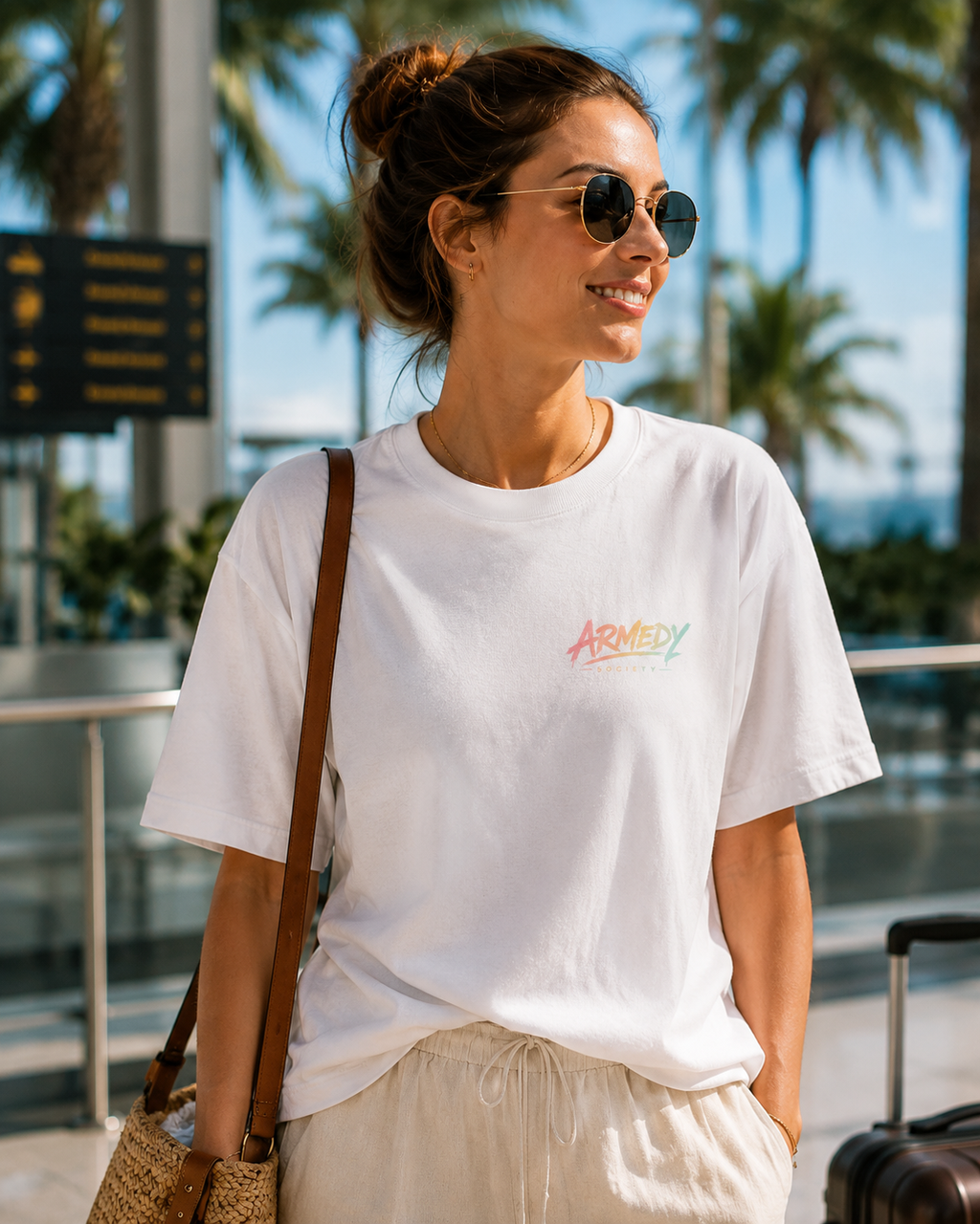 Lost But Well Dressed Tee alb, tricou oversized Armedy Society cu logo colorat pe piept