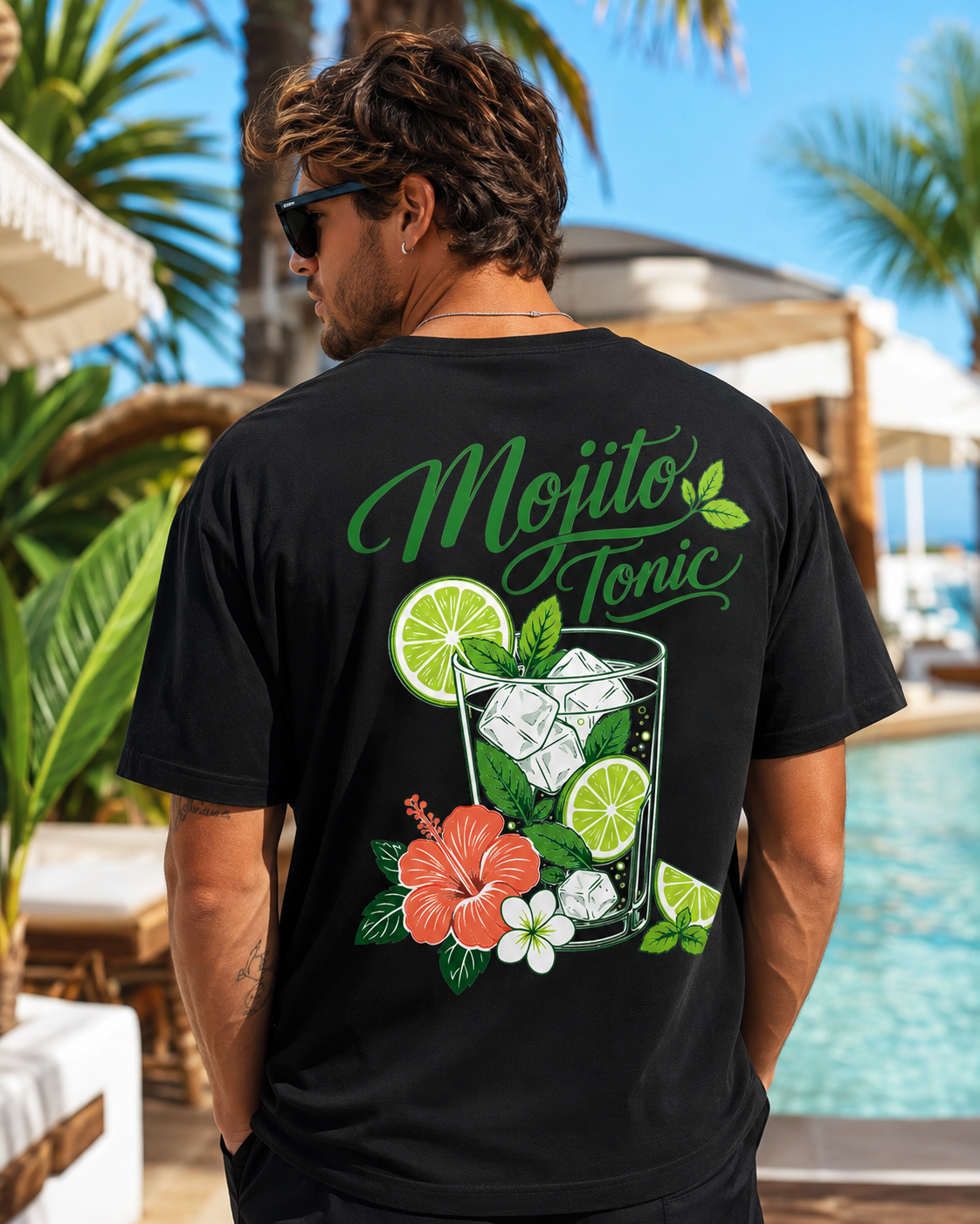 Mojito Tonic Tee negru, tricou oversized Armedy Society cu grafica mojito pe spate
