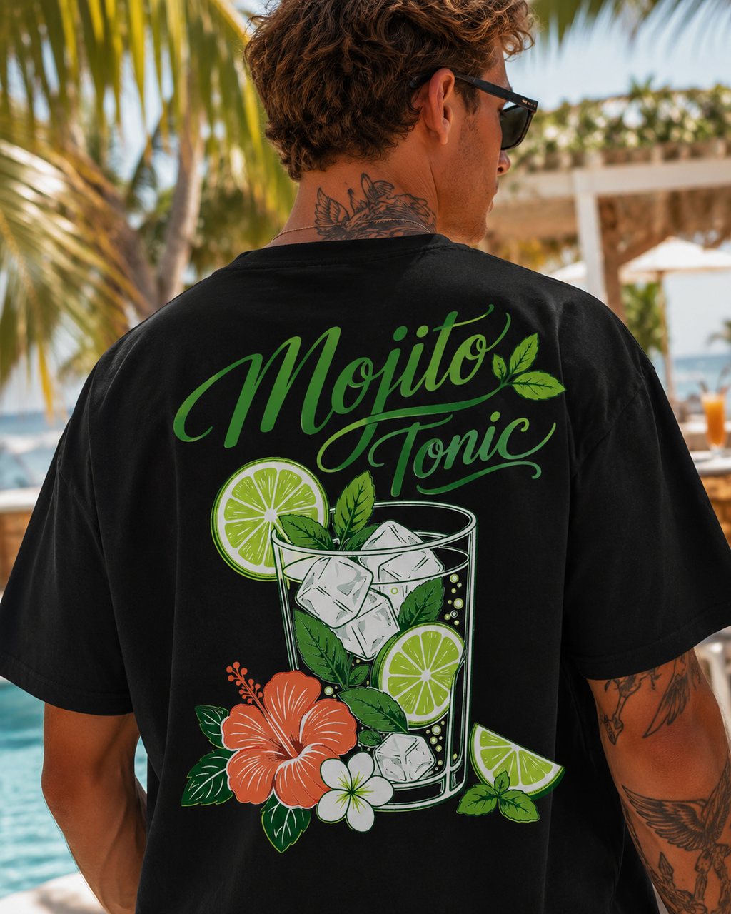 Mojito Tonic Tee negru, tricou oversized Armedy Society cu grafica mojito pe spate
