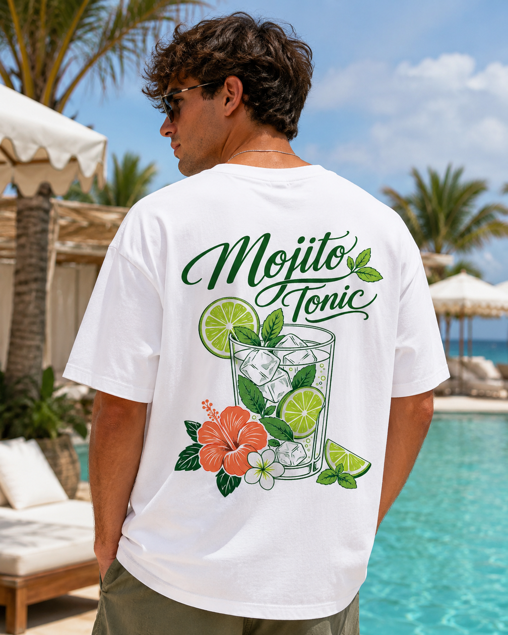 Mojito Tonic Tee alb, tricou oversized Armedy Society cu grafica mojito pe spate