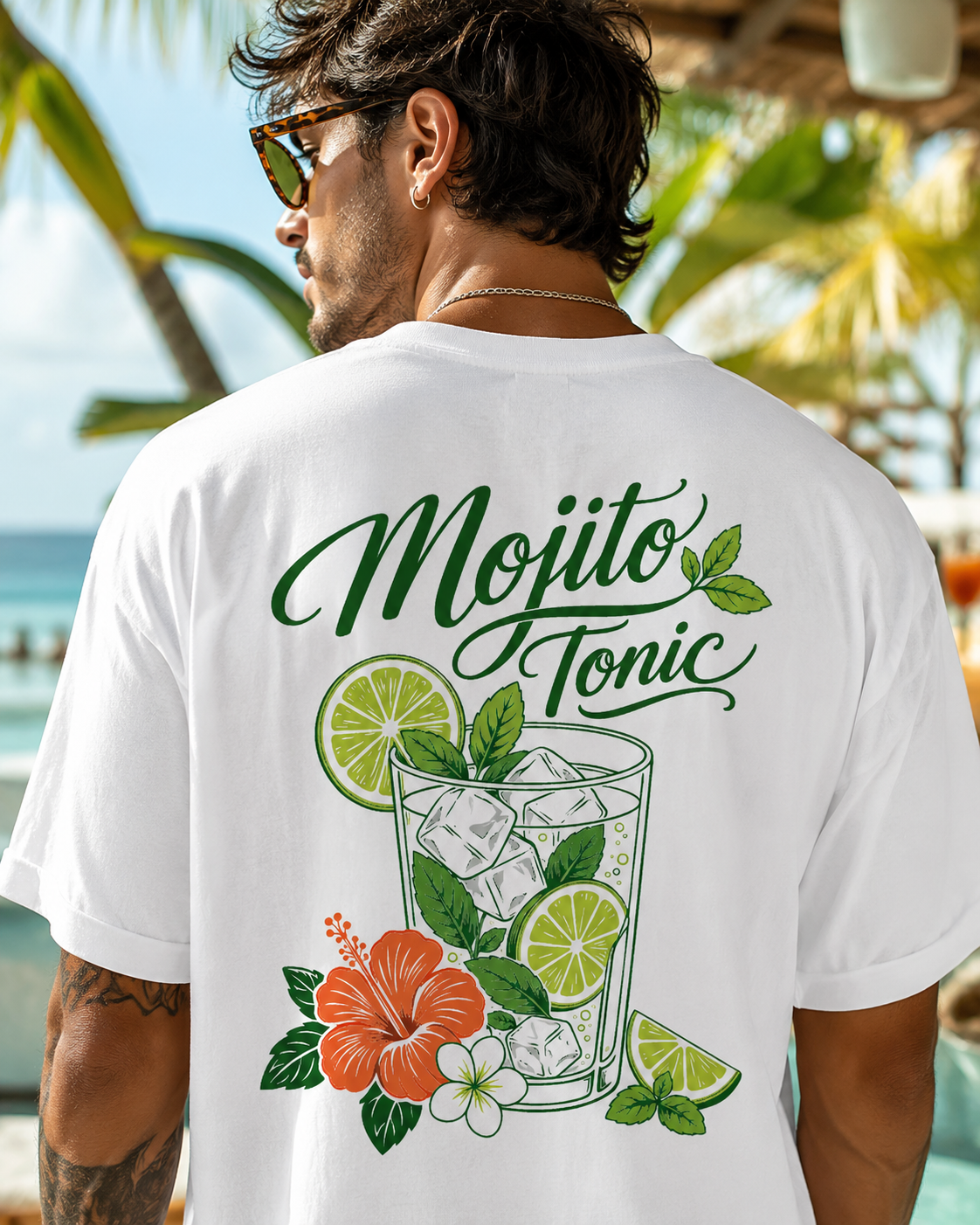 Mojito Tonic Tee alb, tricou oversized Armedy Society cu grafica mojito pe spate
