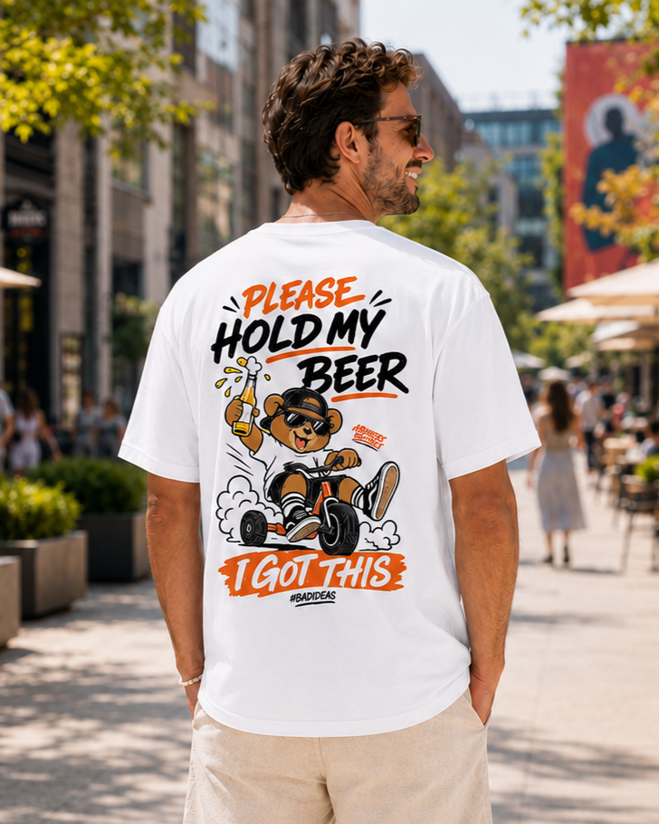 Please Hold My Beer Tee Armedy Society – tricou alb oversized streetwear