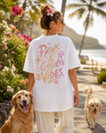 Paws and Good Vibes Tee alb, tricou oversized Armedy Society cu grafica mare pe spate