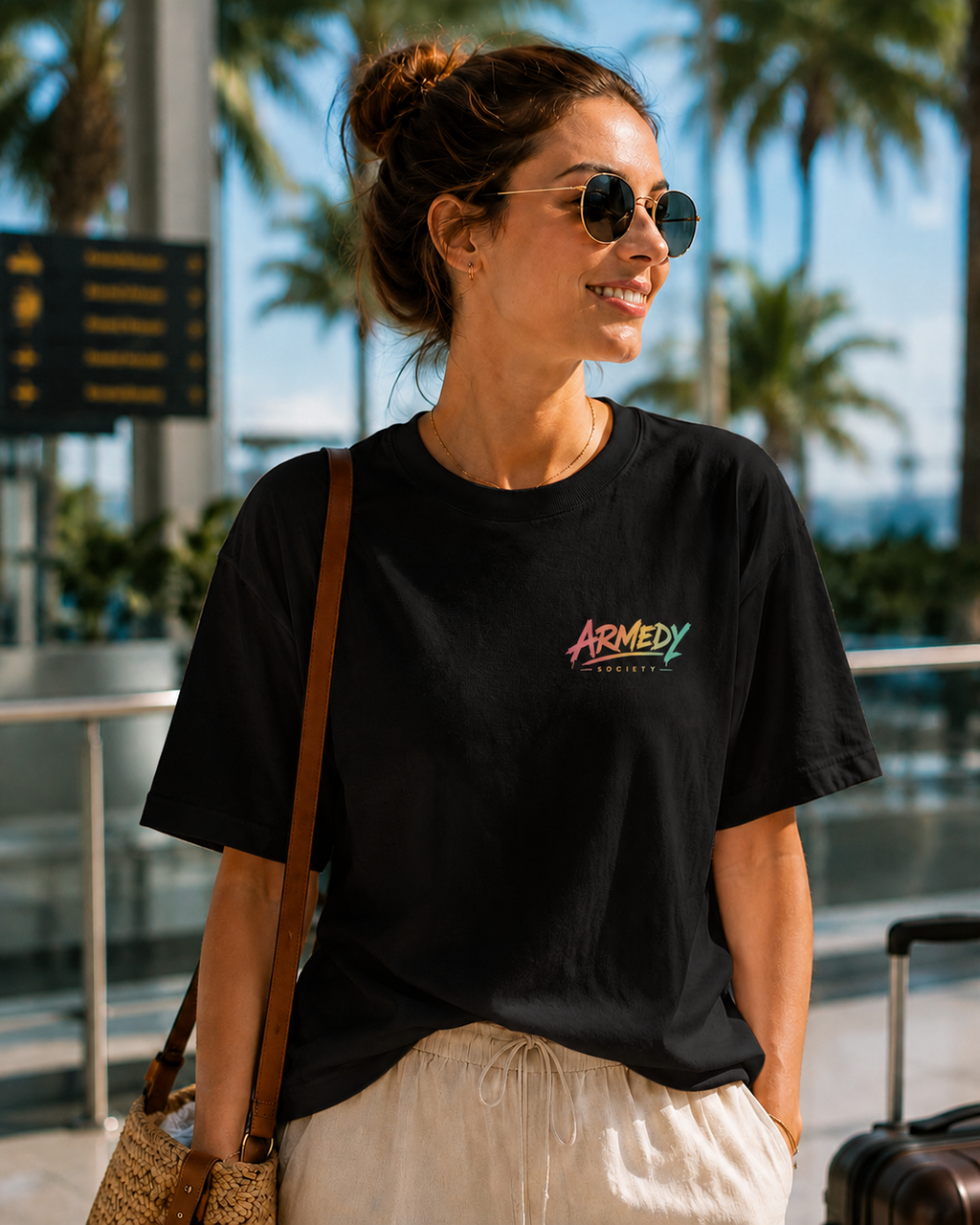 Paws and Good Vibes Tee negru, tricou oversized cu logo Armedy Society pe piept