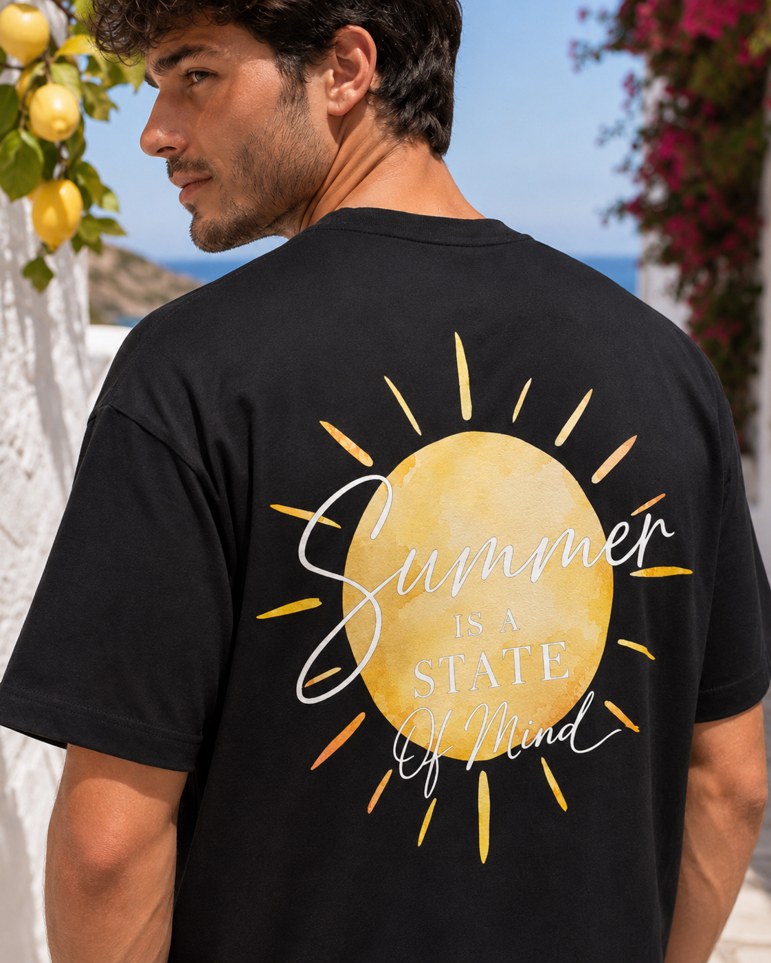 Summer State of Mind Tee negru, tricou oversized Armedy Society cu print mare pe spate