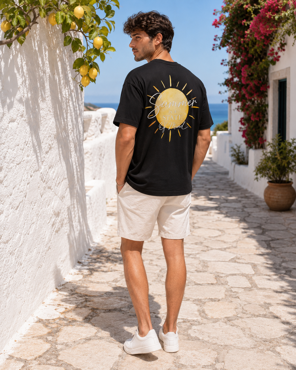 Summer State of Mind Tee negru, tricou oversized Armedy Society cu print mare pe spate